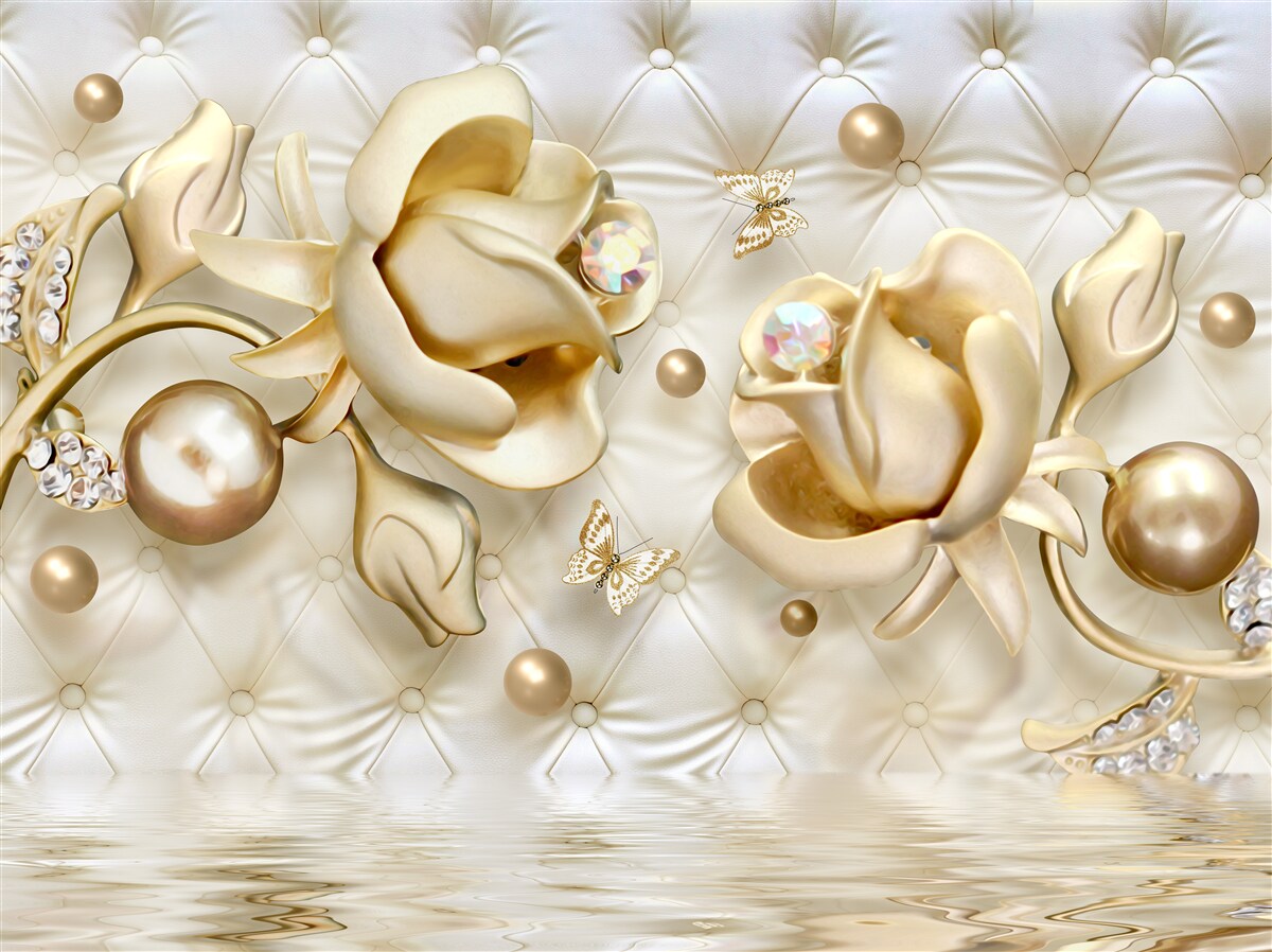 Fotobehang ruitvormige rozen in goud