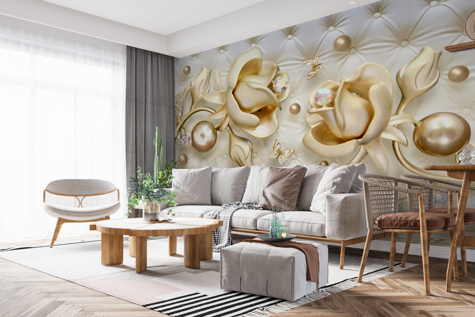 Fotobehang ruitvormige rozen in goud