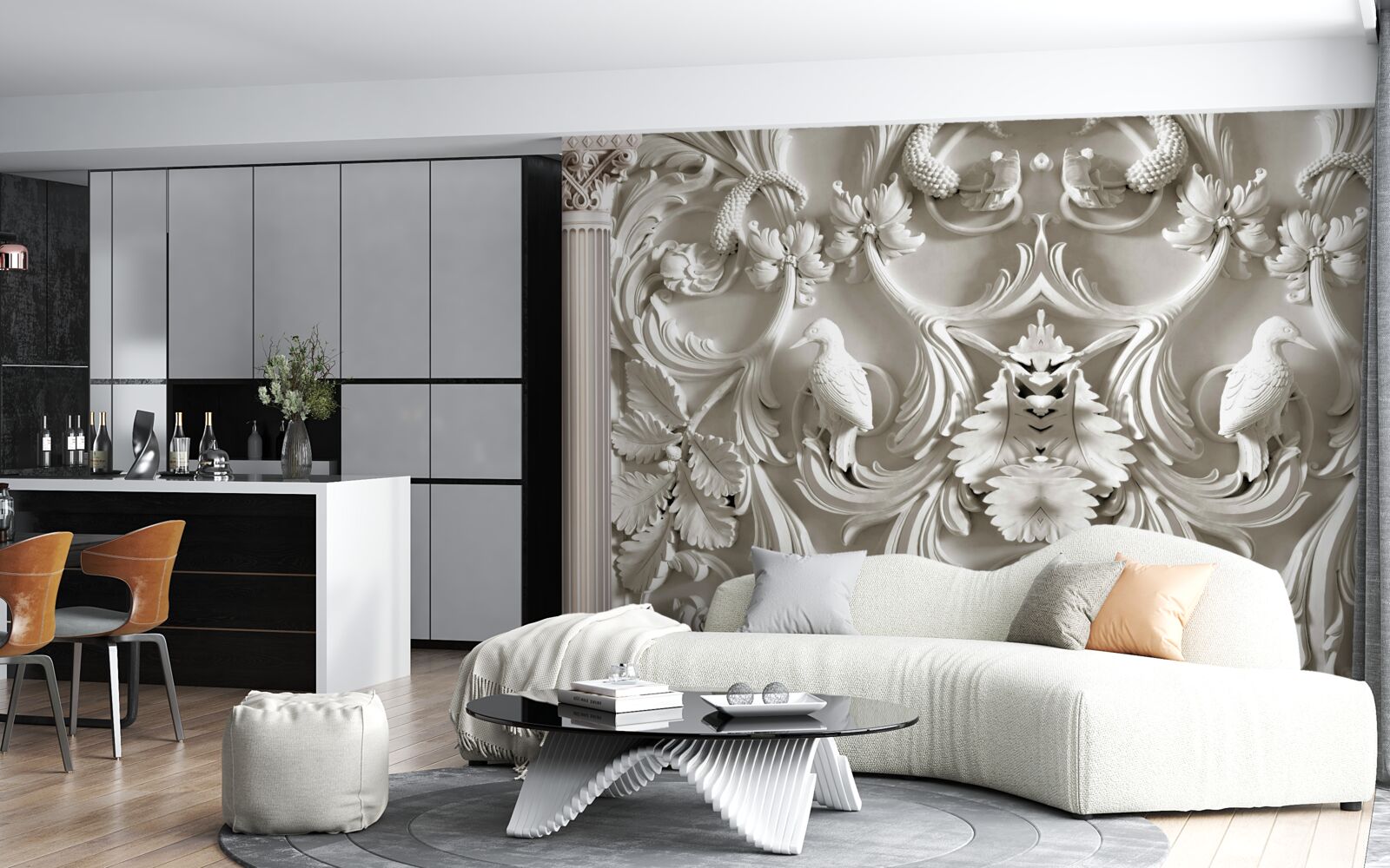 Fotobehang volumetrische witte details op de muur