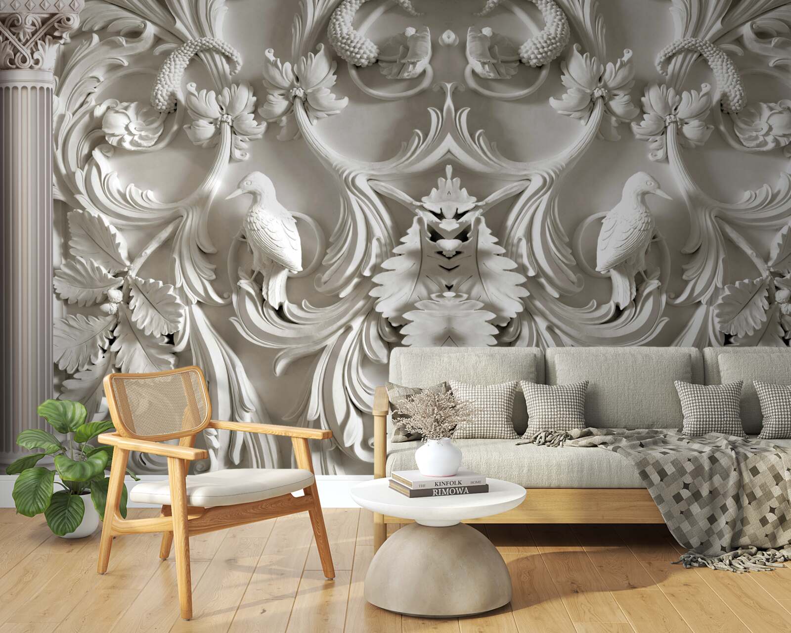 Fotobehang volumetrische witte details op de muur