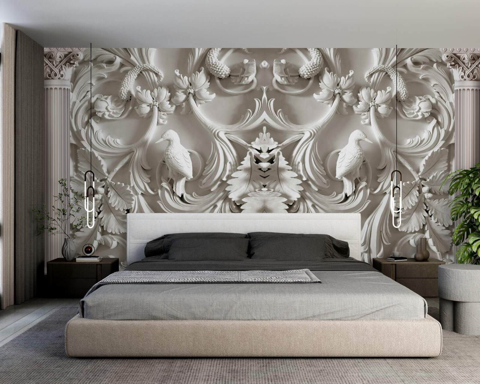 Fotobehang volumetrische witte details op de muur