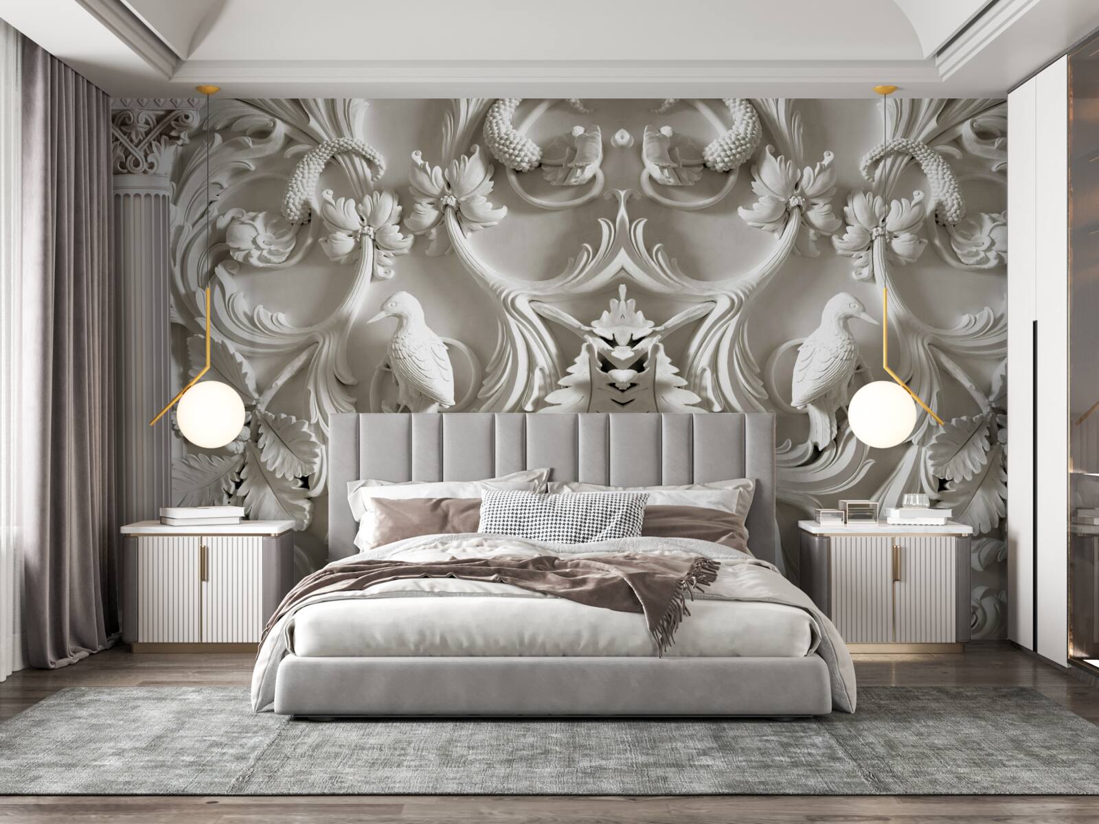 Fotobehang volumetrische witte details op de muur