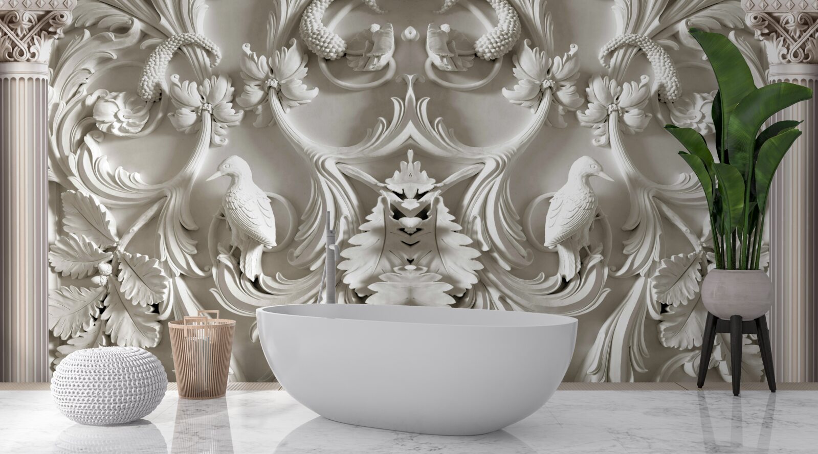 Fotobehang volumetrische witte details op de muur