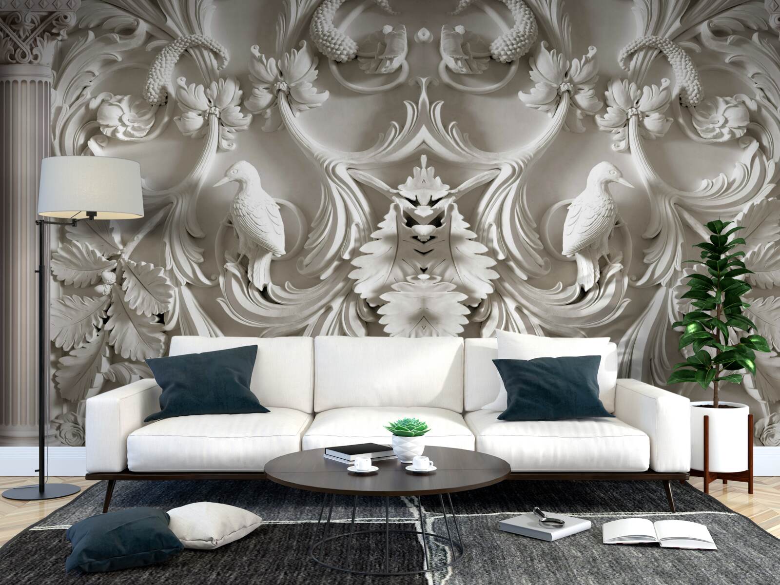 Fotobehang volumetrische witte details op de muur