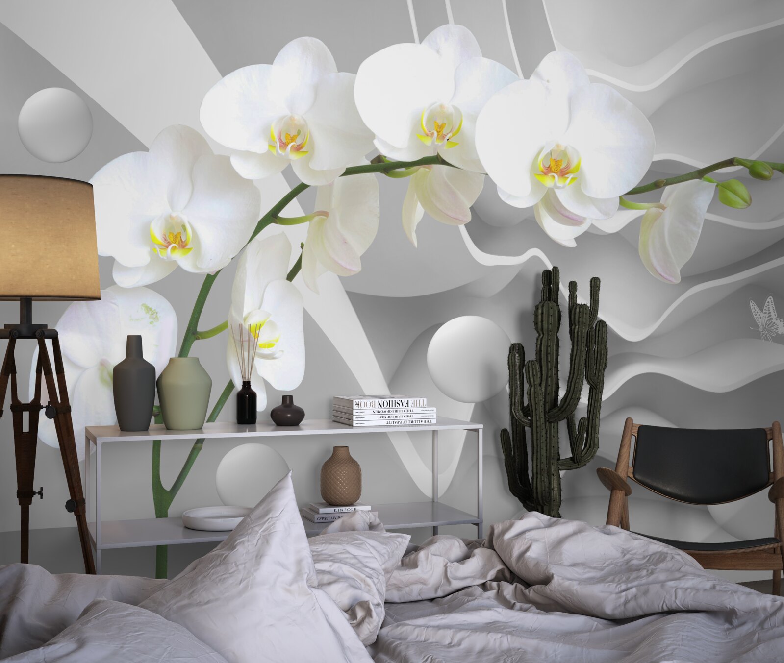 Fotobehang witte orchidee bloem op een tak