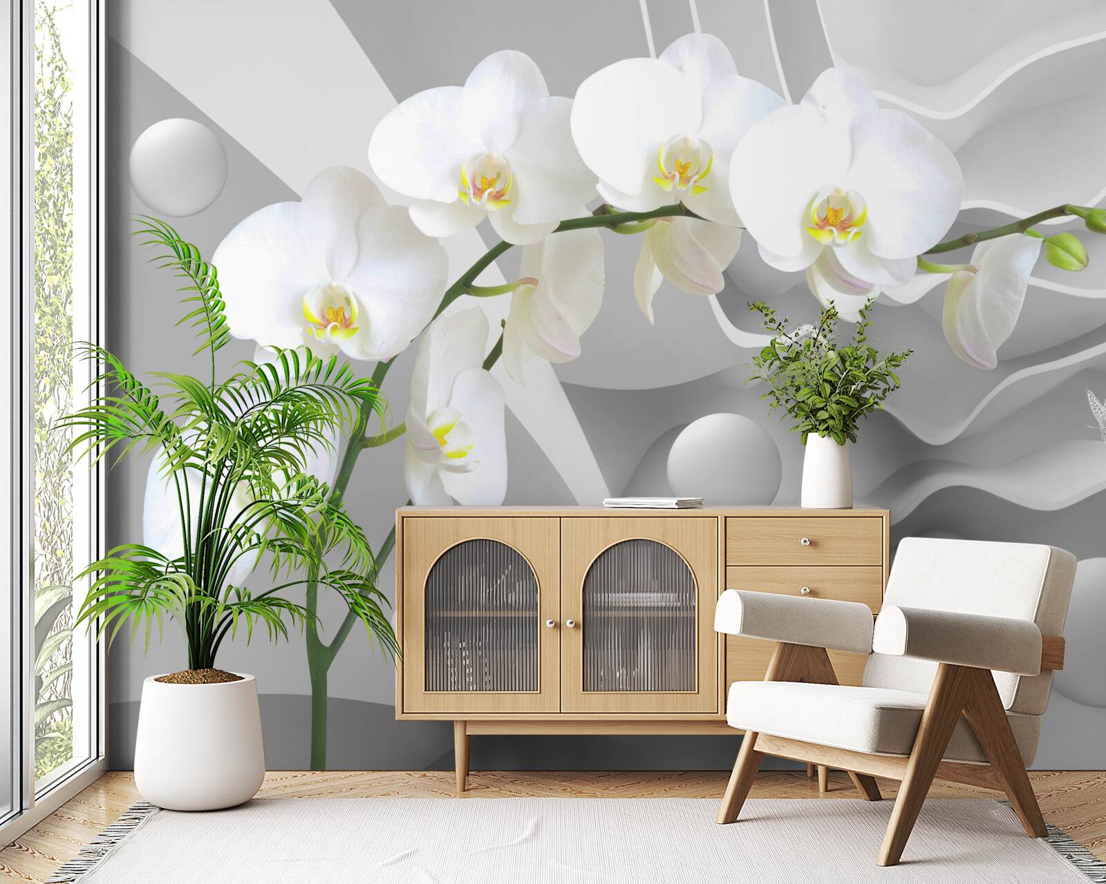 Fotobehang witte orchidee bloem op een tak