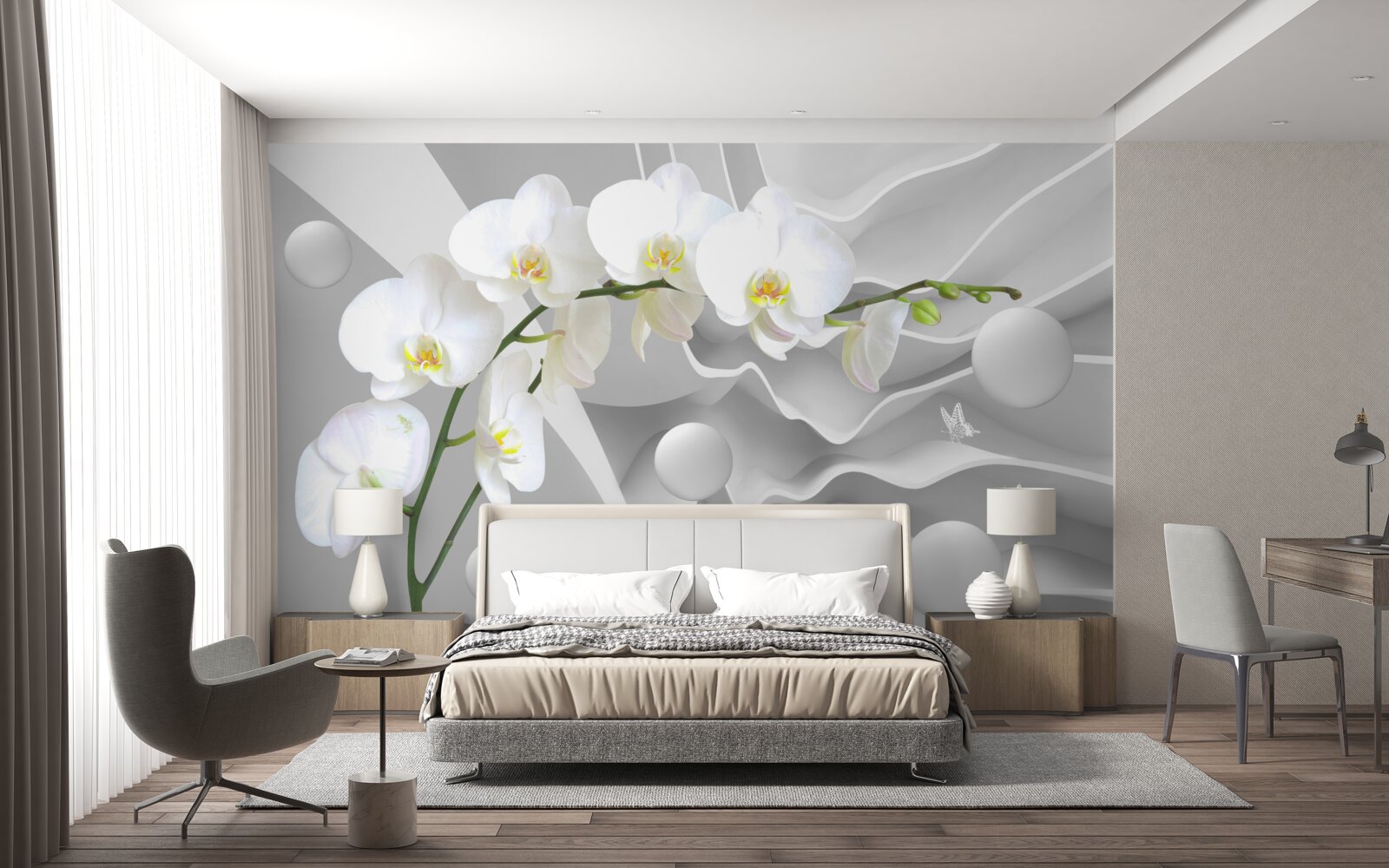 Fotobehang witte orchidee bloem op een tak