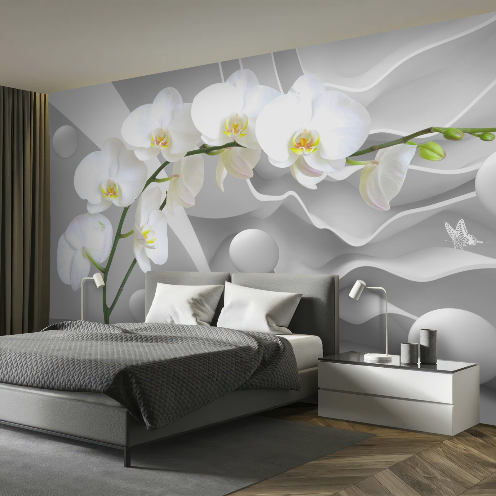 Fotobehang witte orchidee bloem op een tak