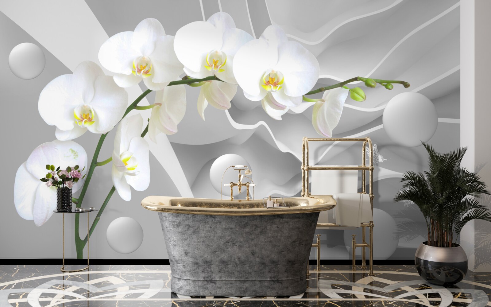 Fotobehang witte orchidee bloem op een tak