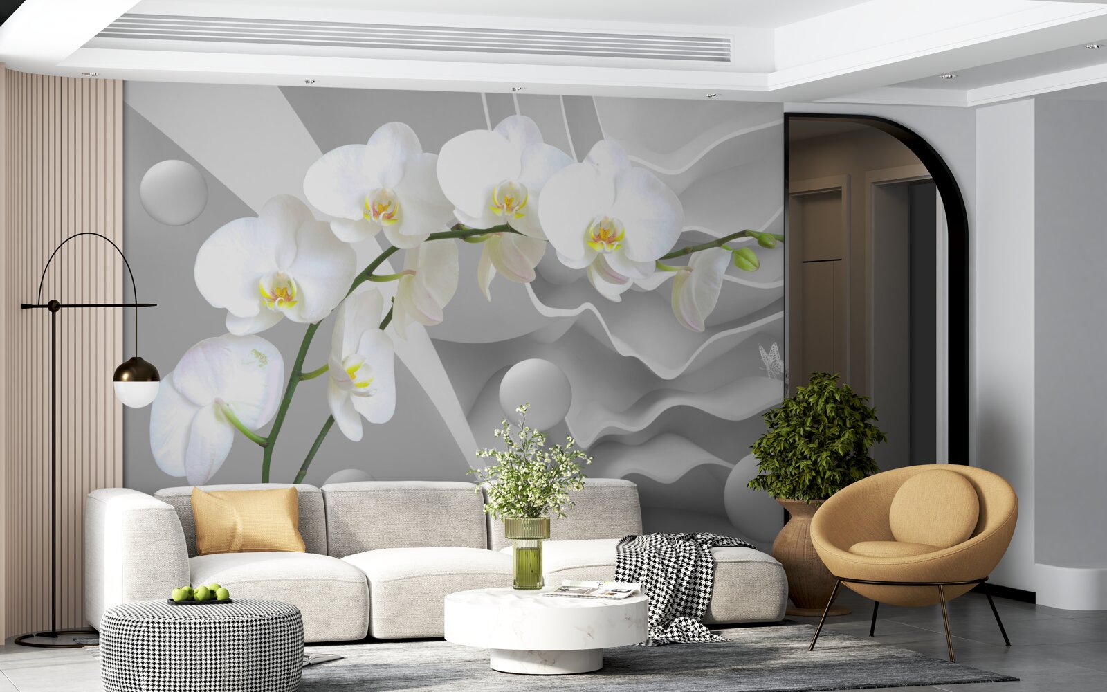 Fotobehang witte orchidee bloem op een tak