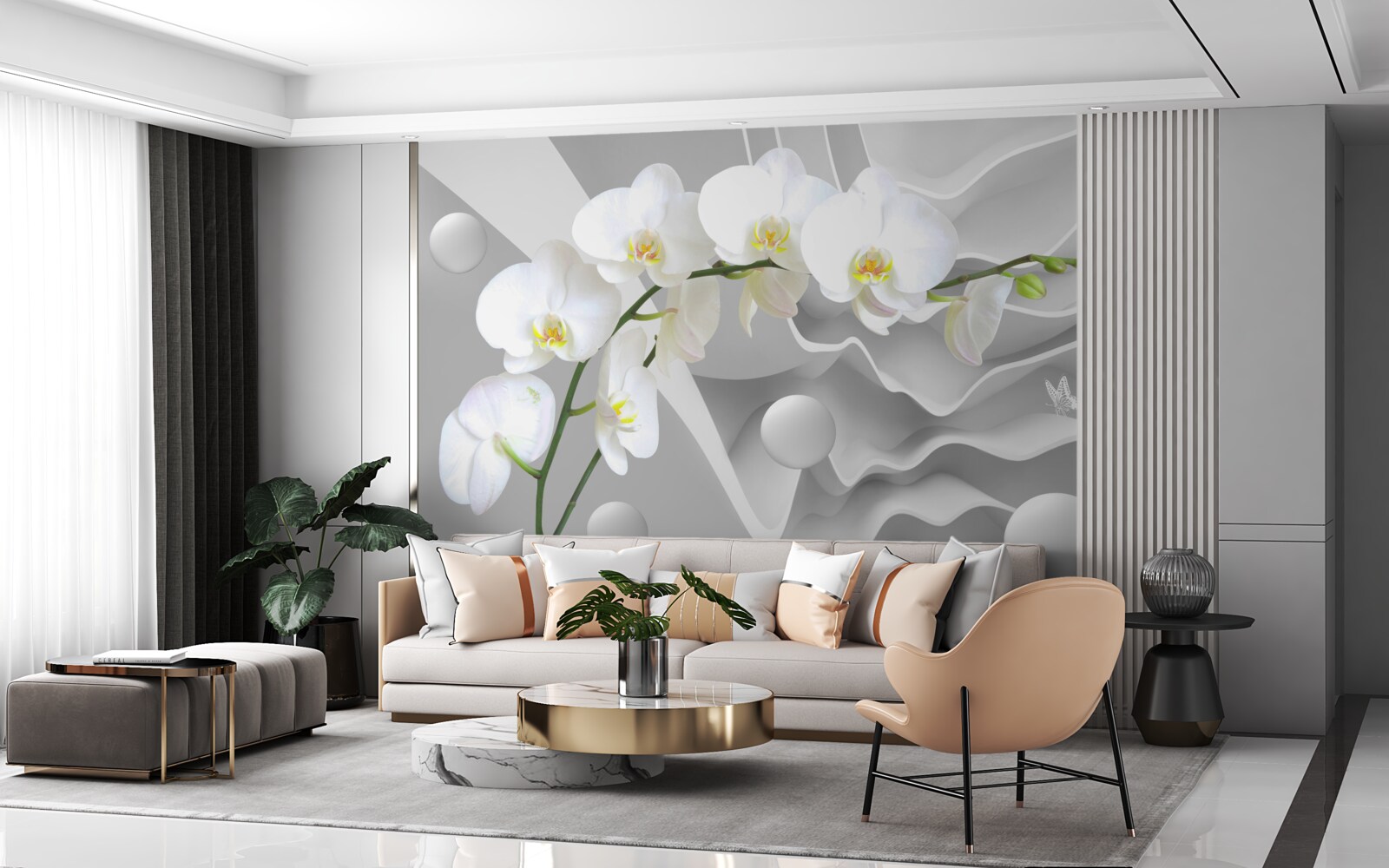 Fotobehang witte orchidee bloem op een tak