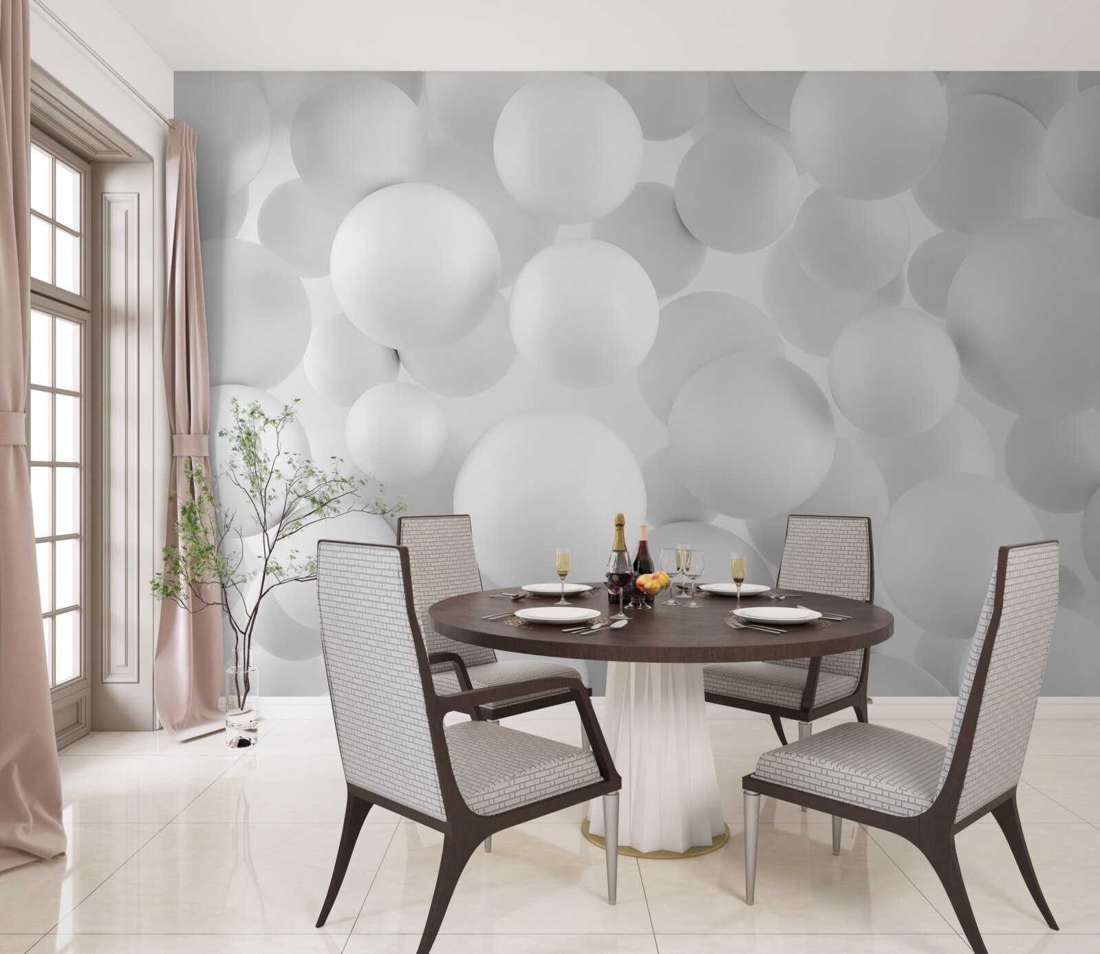 Fotobehang grote witte ballen