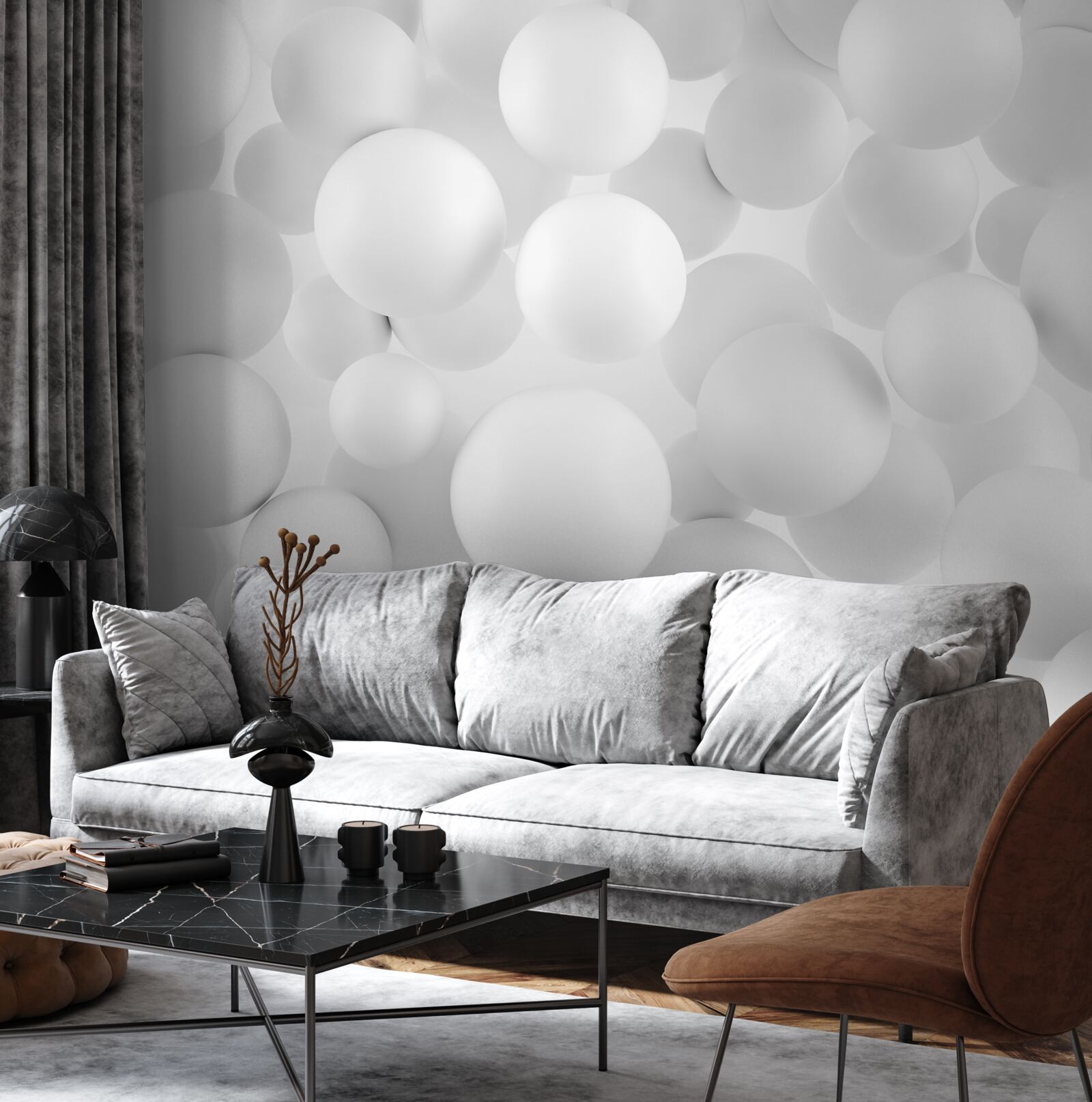 Fotobehang grote witte ballen