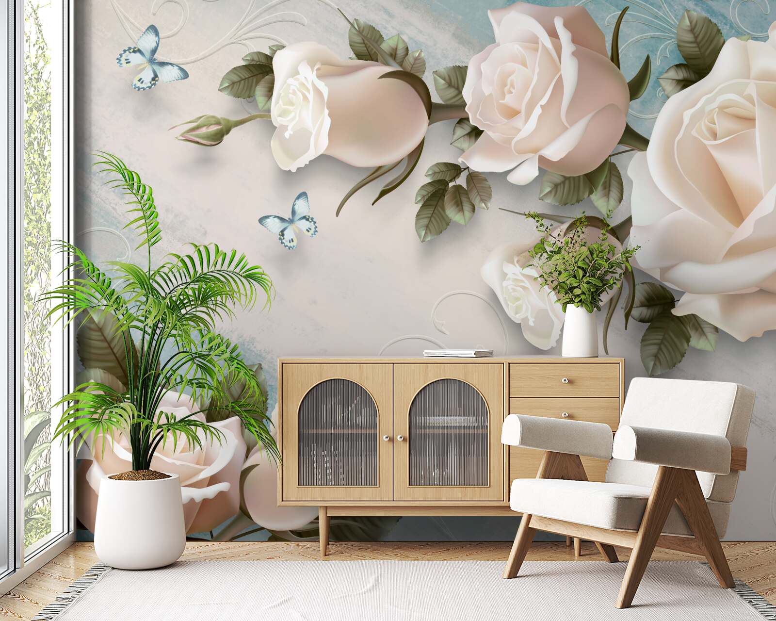 Fotobehang zachte crèmekleurige rozen