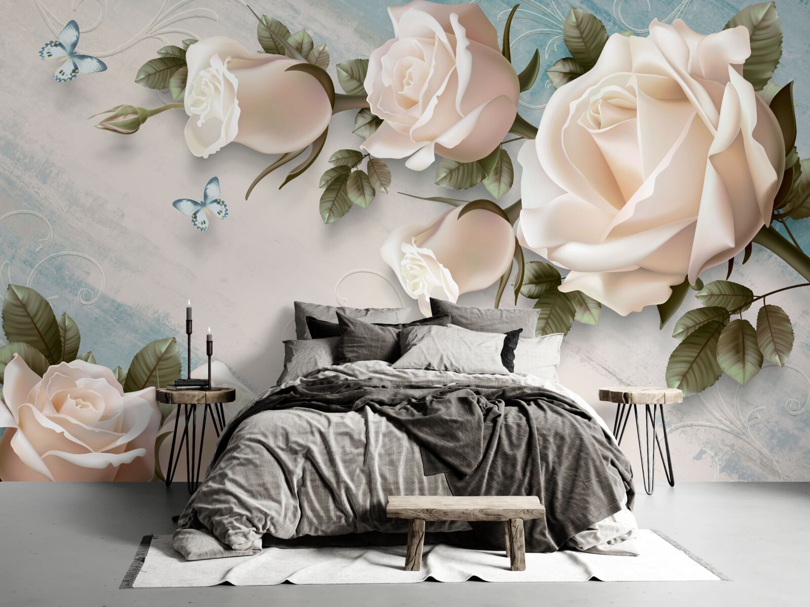 Fotobehang zachte crèmekleurige rozen