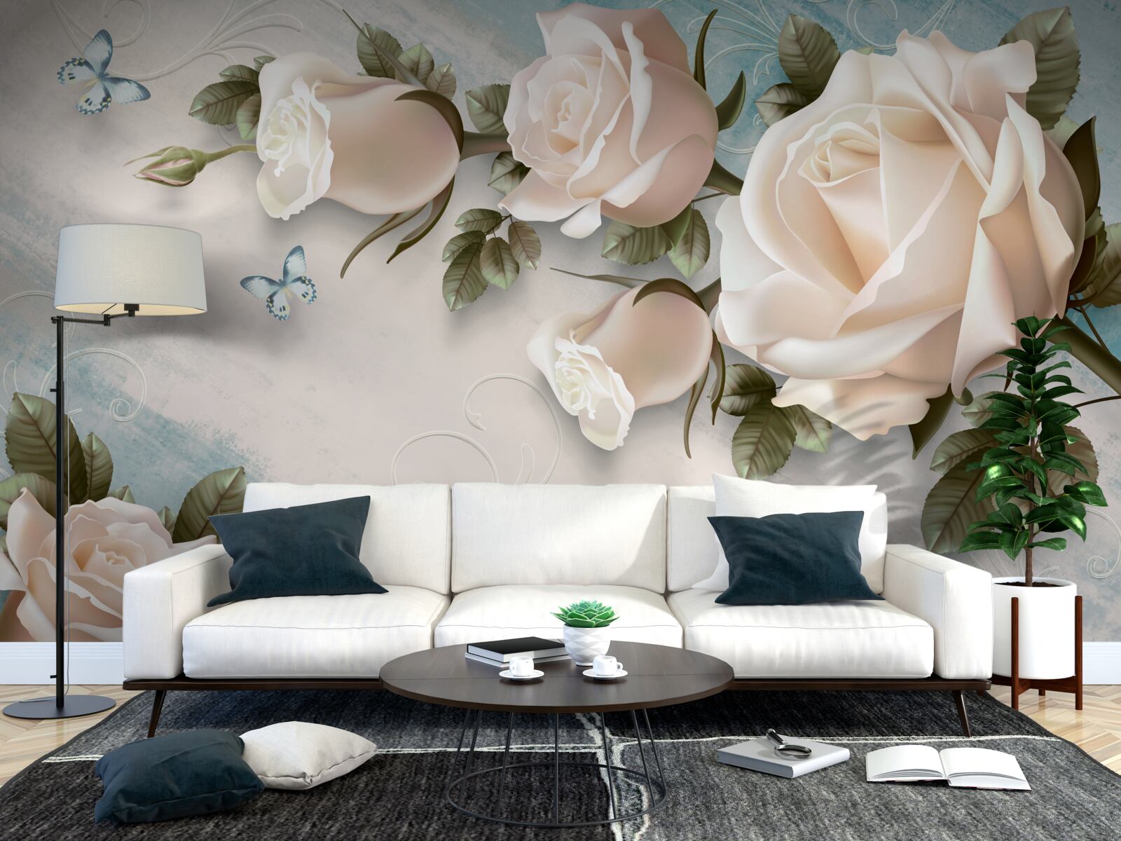 Fotobehang zachte crèmekleurige rozen