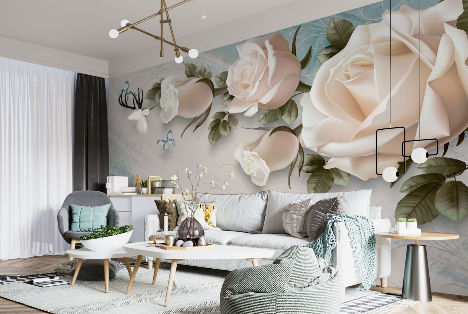 Fotobehang zachte crèmekleurige rozen