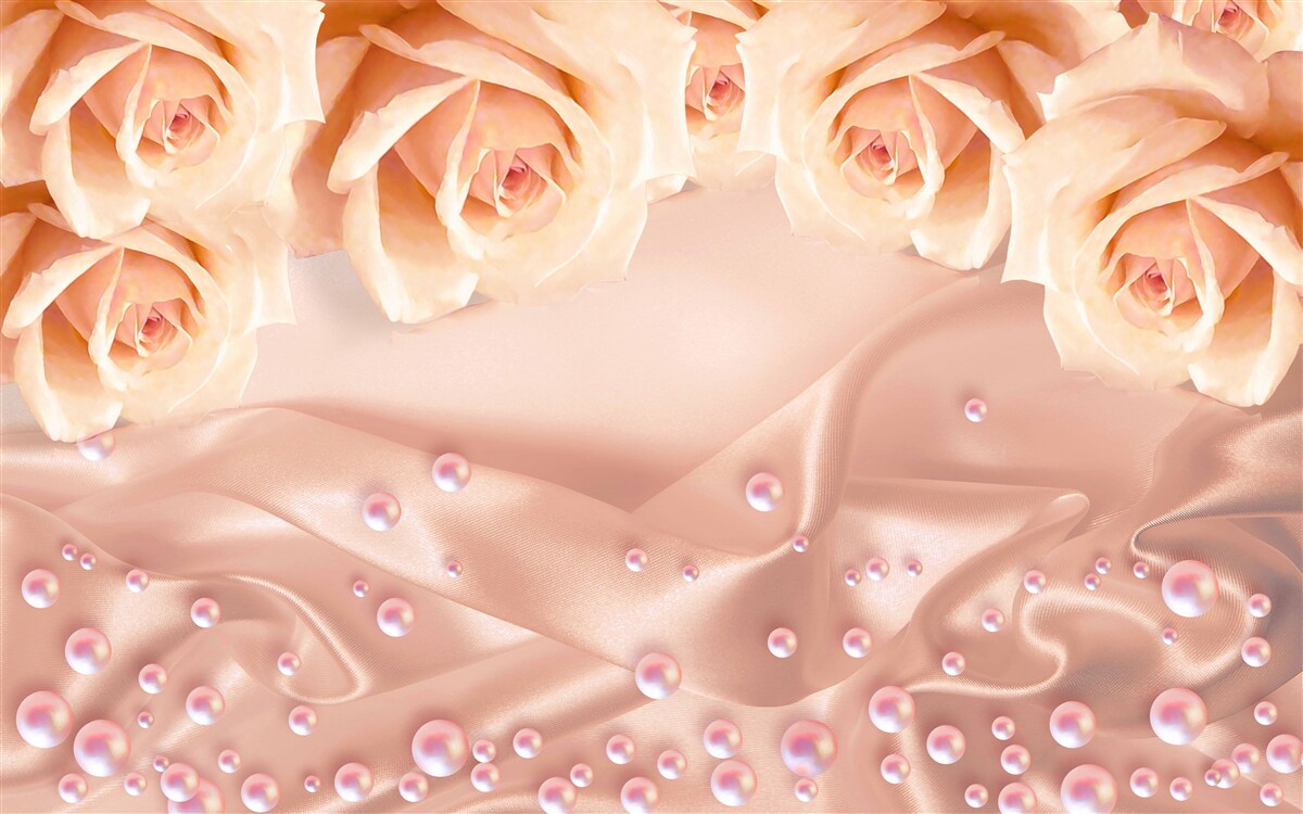 Fotobehang parels en oranje rozen