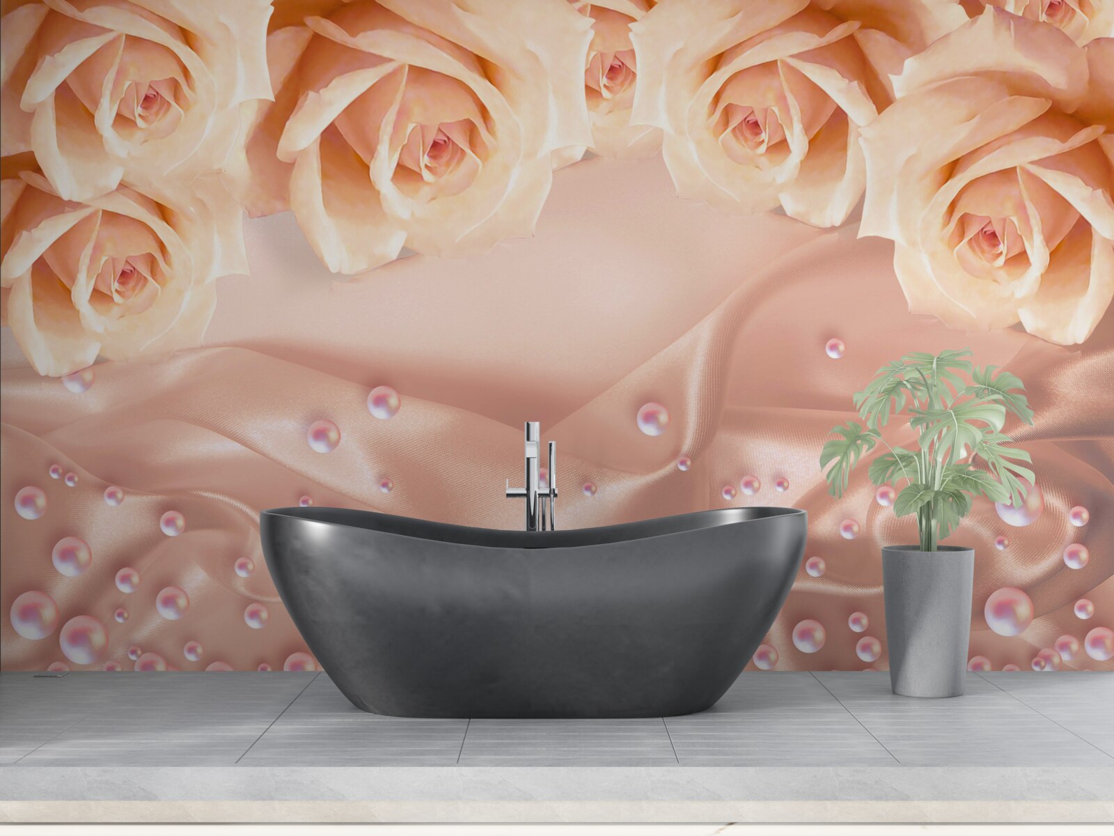 Fotobehang parels en oranje rozen