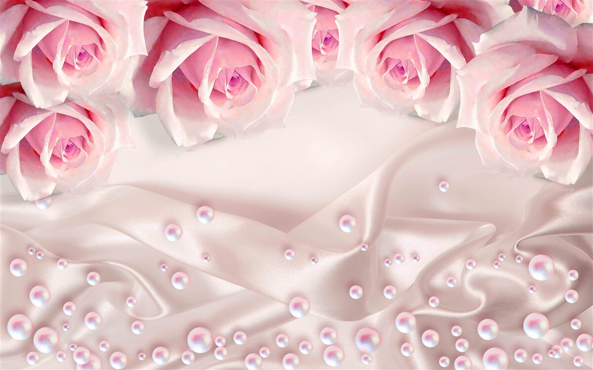 Fotobehang parels en roze bloemen