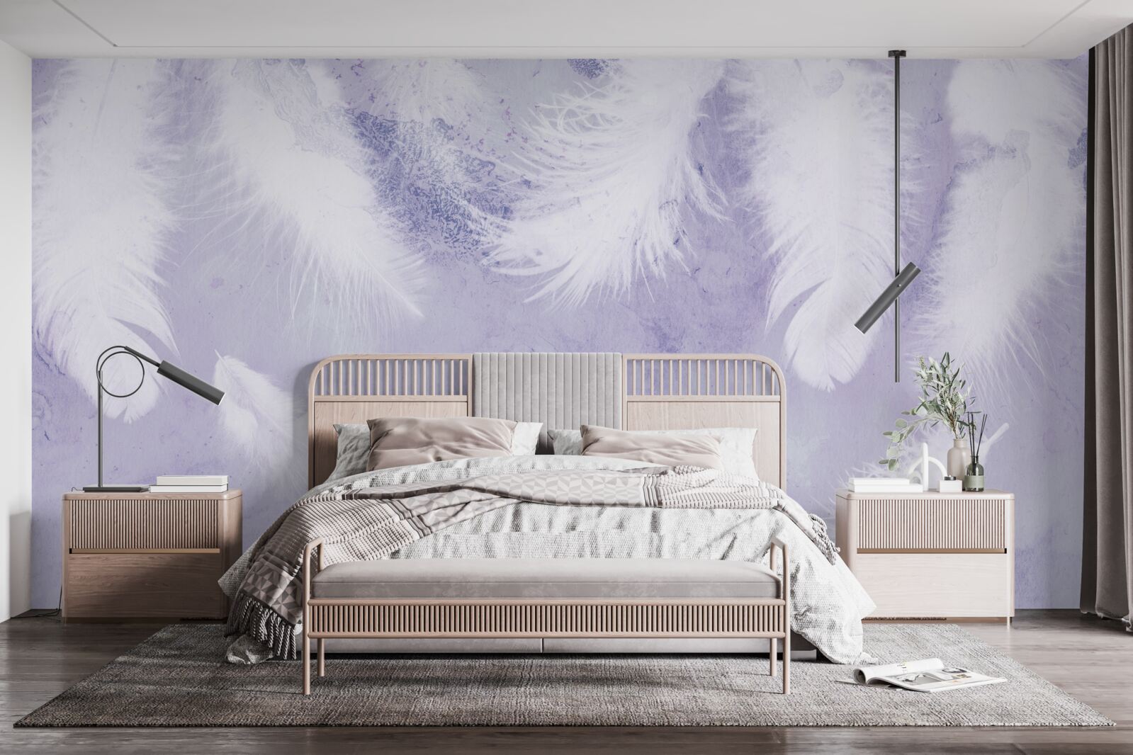 Fotobehang zwevende witte veren