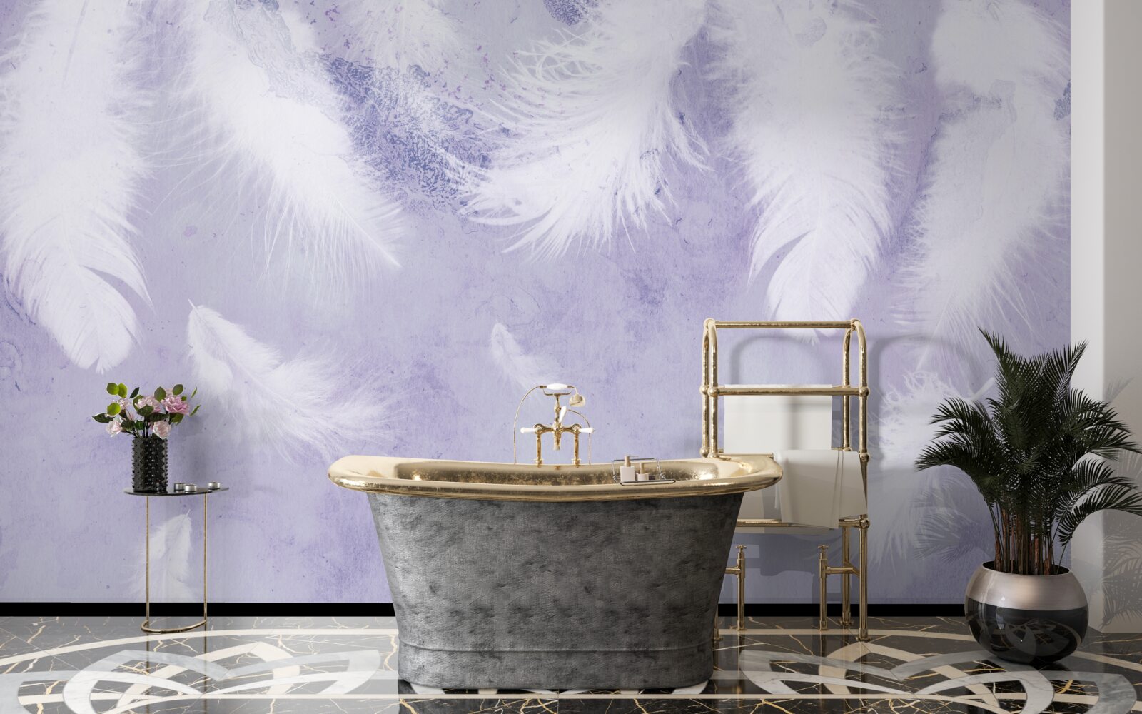 Fotobehang zwevende witte veren