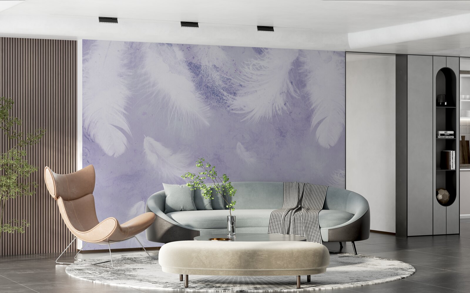 Fotobehang zwevende witte veren