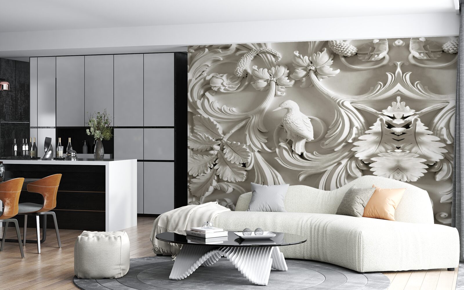 Fotobehang wit reliëf van gips