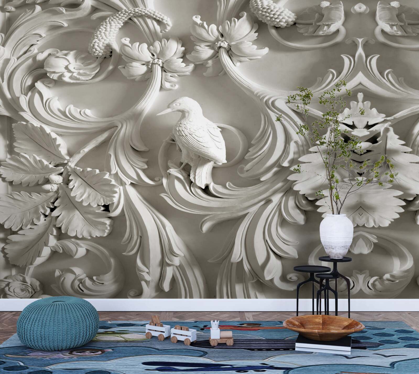 Fotobehang wit reliëf van gips