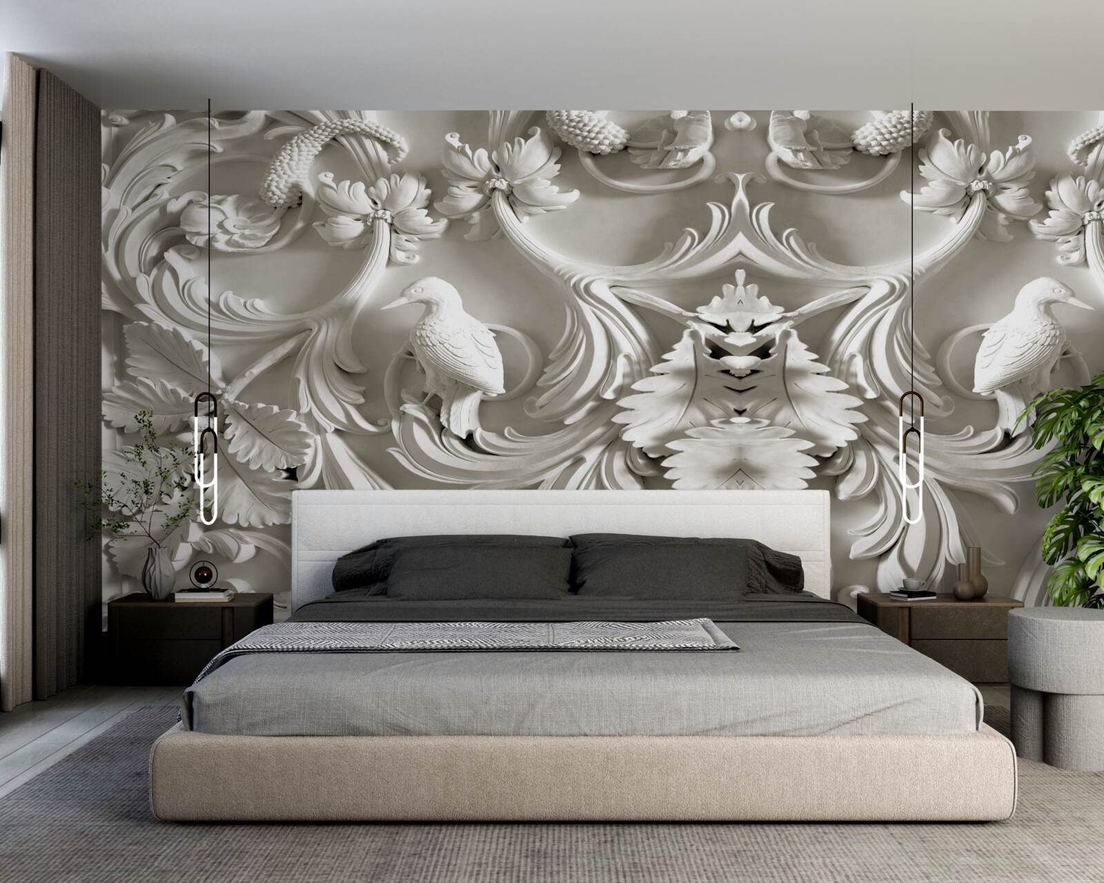 Fotobehang wit reliëf van gips