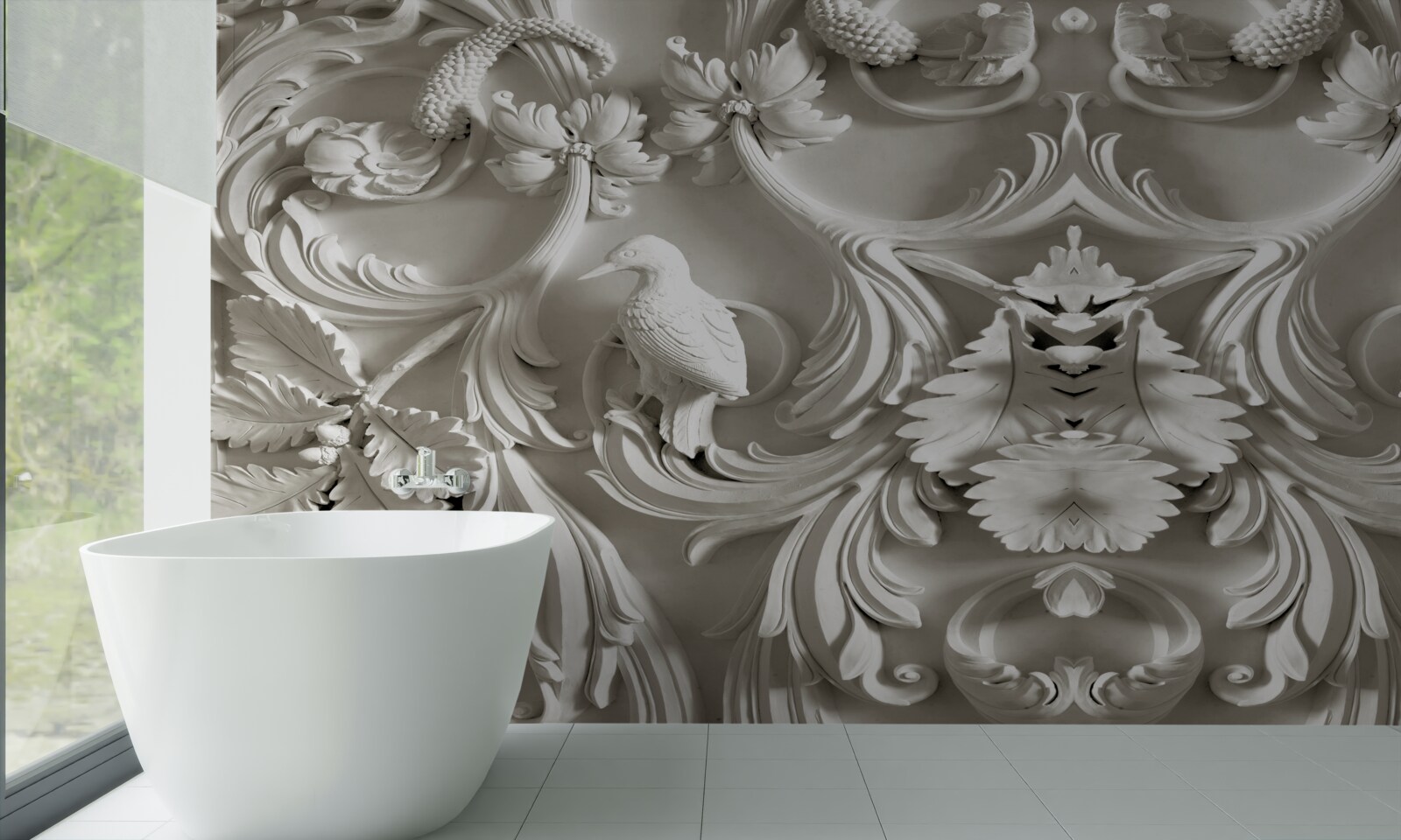 Fotobehang wit reliëf van gips