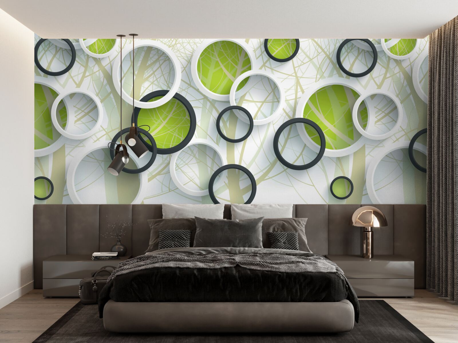 Fotobehang witte en groene cirkels over elkaar