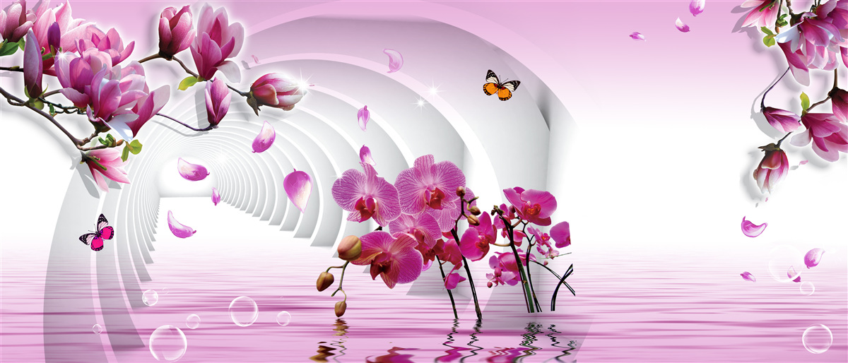 Fotobehang collage van delicate paarse magnoliabloemen