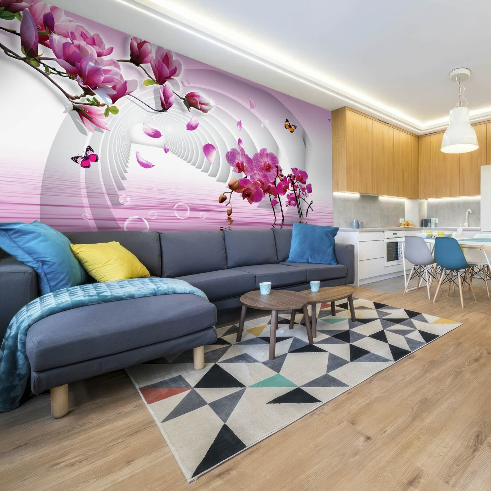 Fotobehang collage van delicate paarse magnoliabloemen