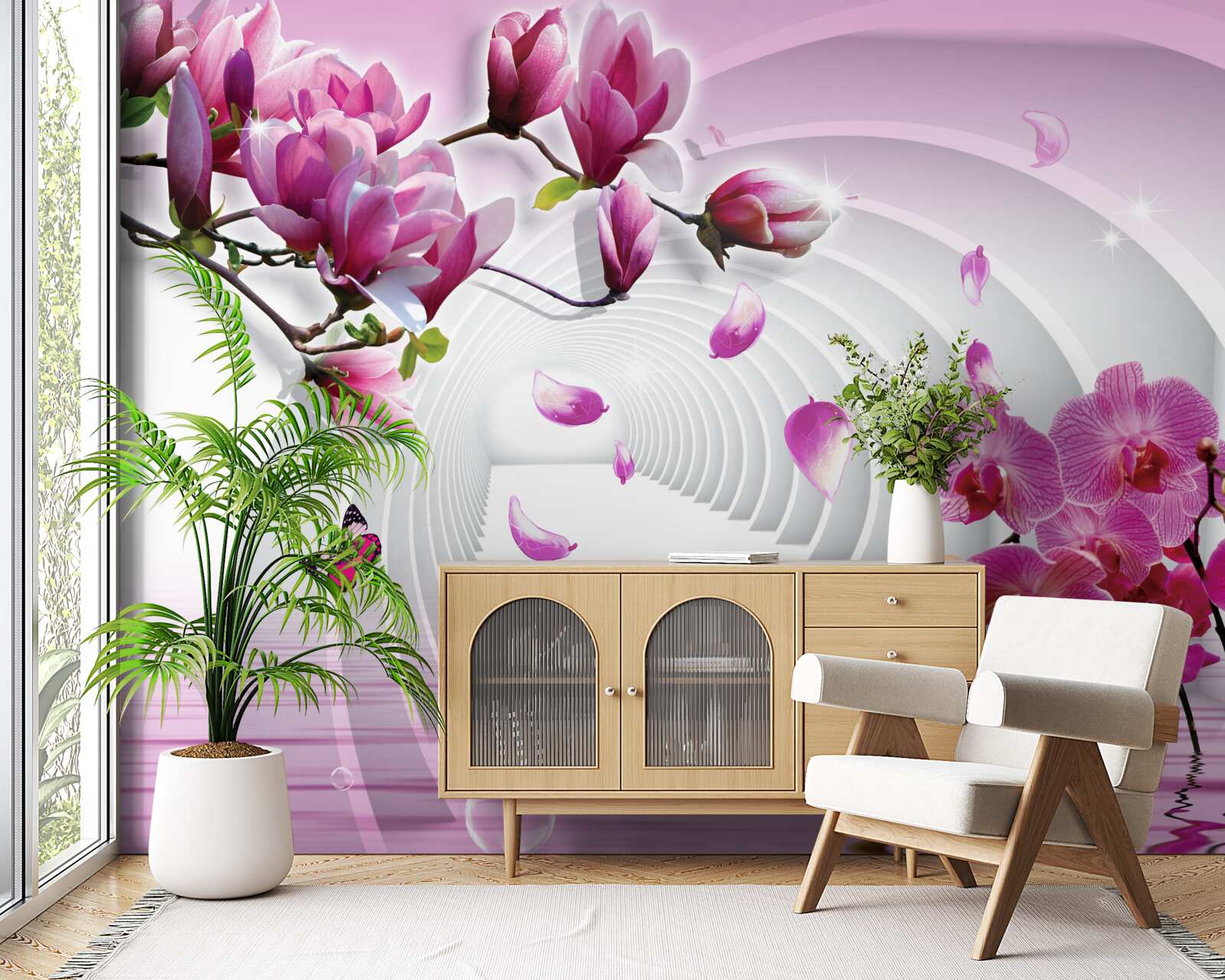 Fotobehang collage van delicate paarse magnoliabloemen