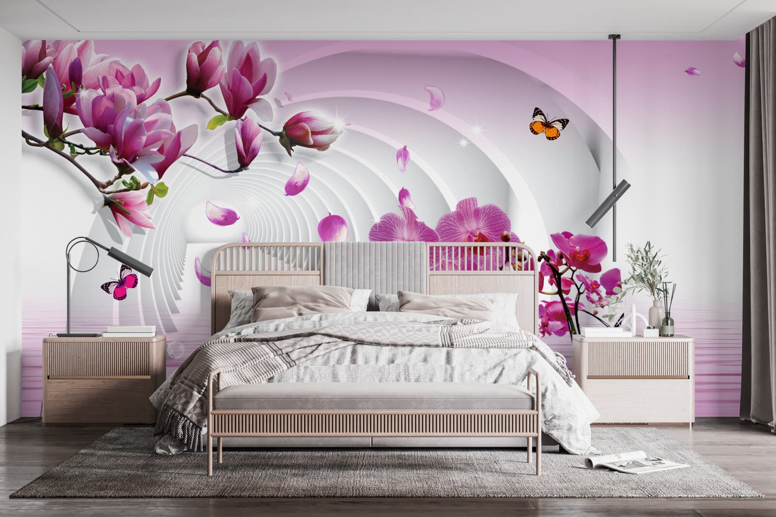 Fotobehang collage van delicate paarse magnoliabloemen