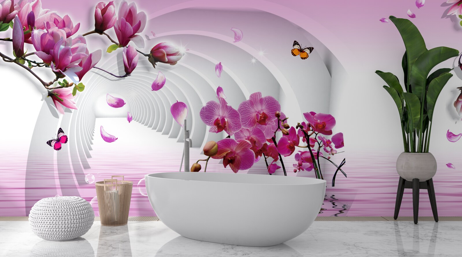 Fotobehang collage van delicate paarse magnoliabloemen