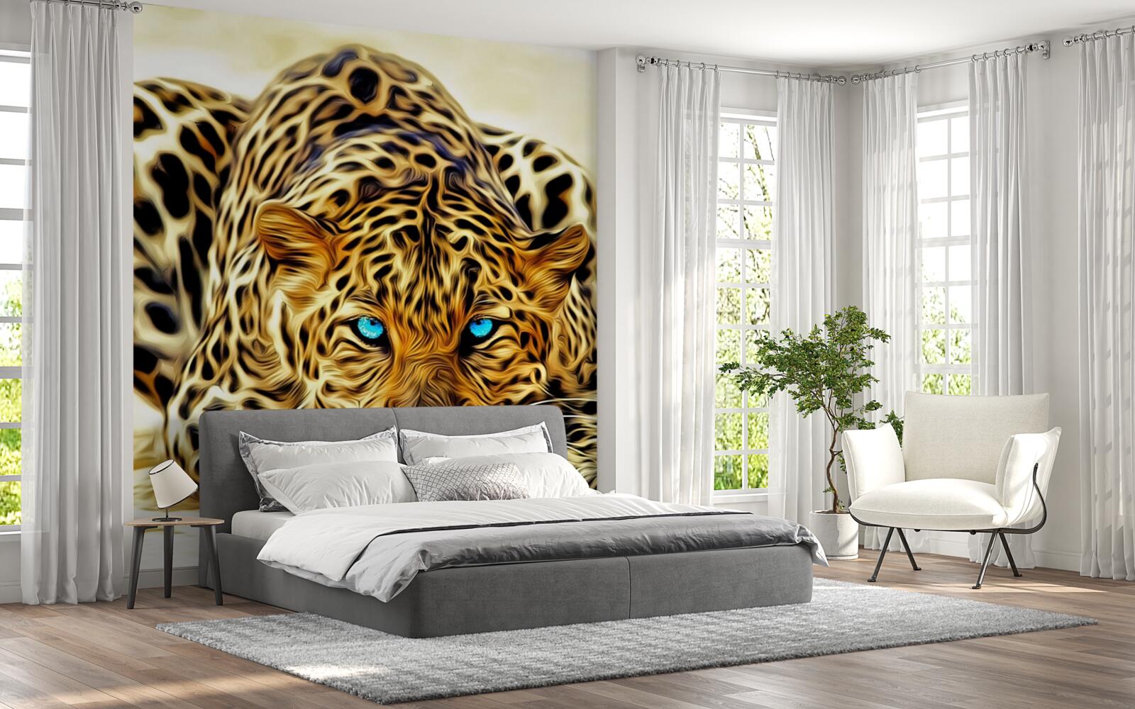 Fotobehang met blauwe ogen verborg de panter zich