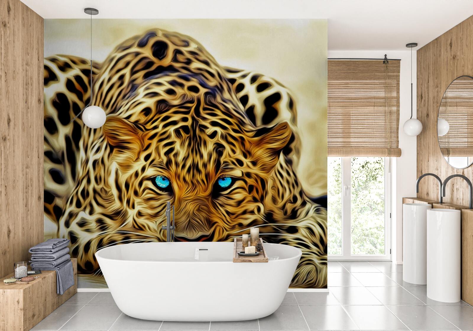 Fotobehang met blauwe ogen verborg de panter zich