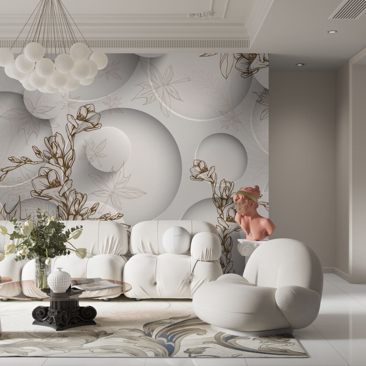 Fotobehang magnolia's zijn wit en rond van vorm