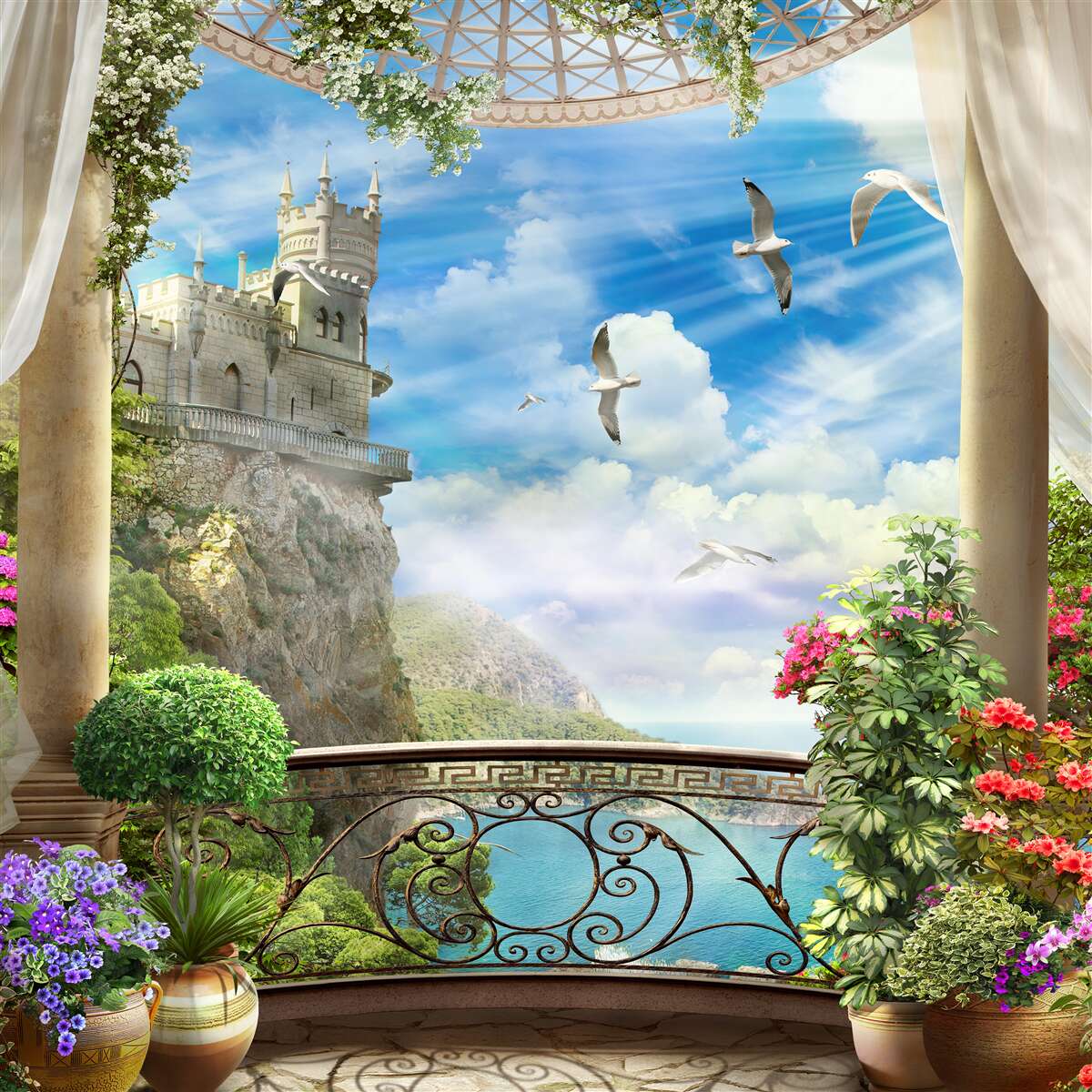 Fotobehang terras met uitzicht op het zwaluwreservaat