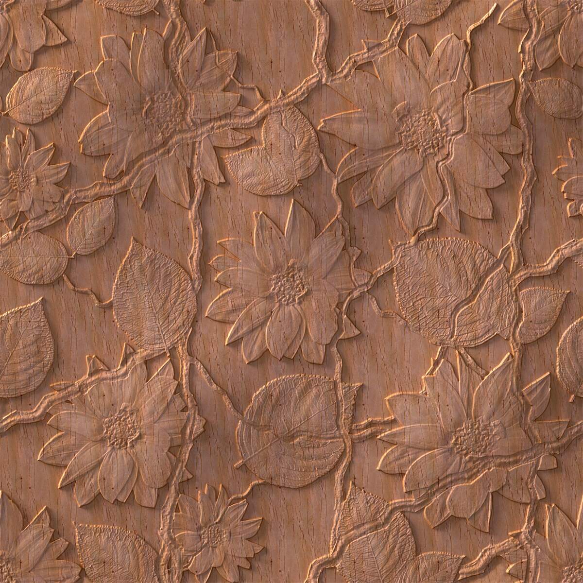 Fotobehang gips met bloemen, gemaakt van ruw hout