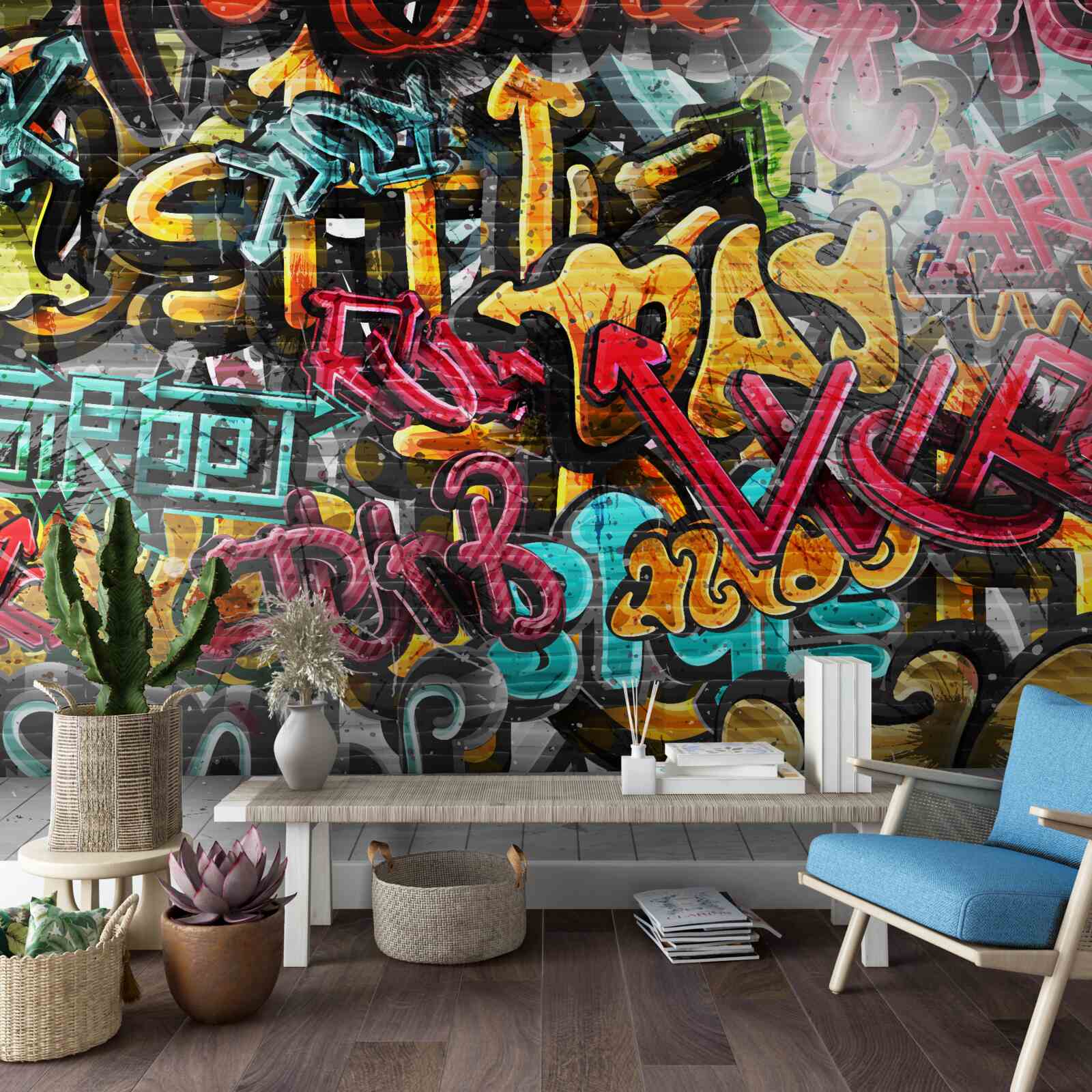 Fotobehang graffiti op straat verwijderen