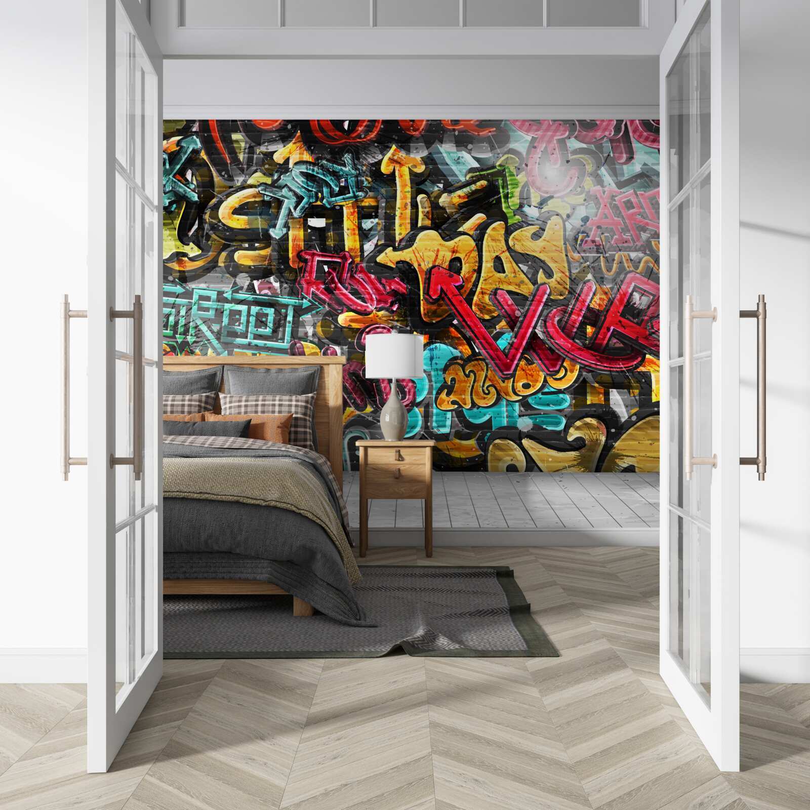 Fotobehang graffiti op straat verwijderen