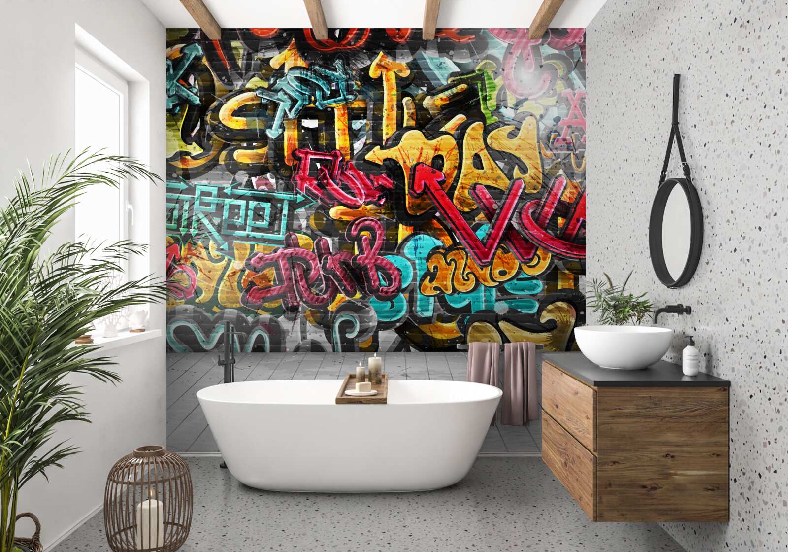 Fotobehang graffiti op straat verwijderen