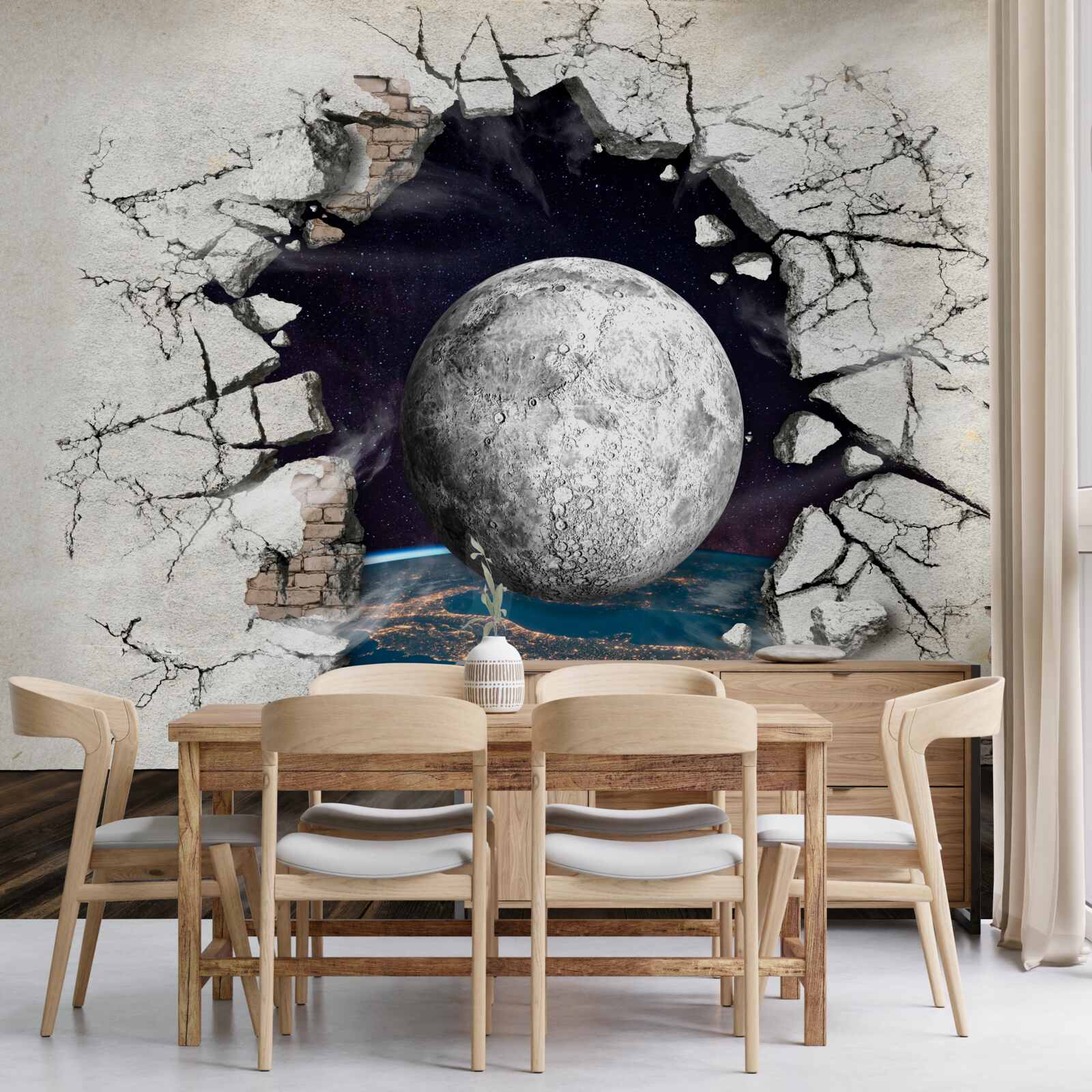 Fotobehang De muur wordt vernietigd in het maanlicht