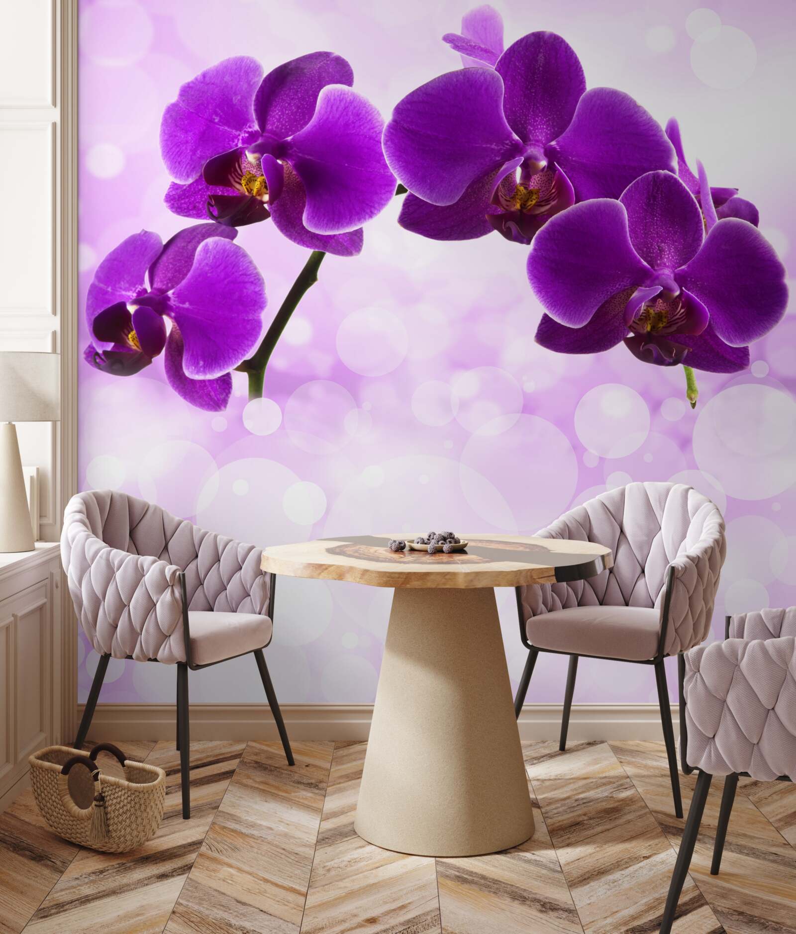 Fotobehang orchideeën met donkerpaarse bloemen
