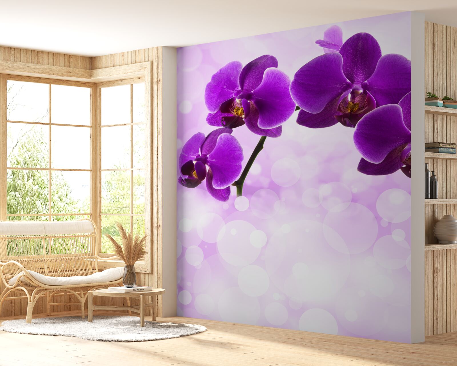 Fotobehang orchideeën met donkerpaarse bloemen