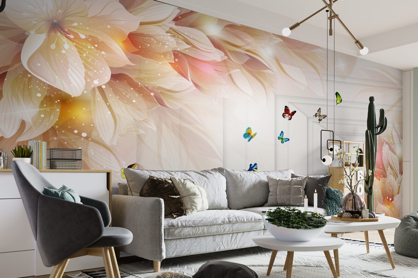 Fotobehang de tunnel is vol kleur: bloemen en kleurrijke vlinders