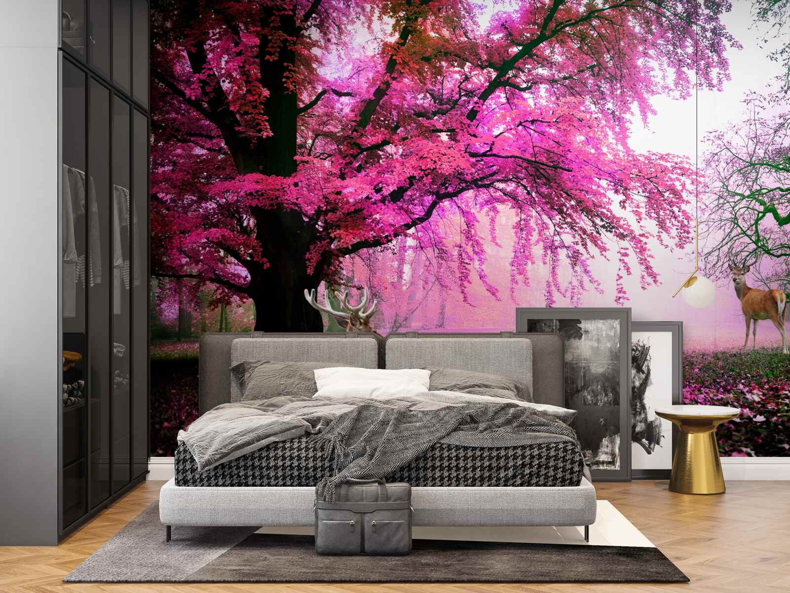 Fotobehang sakura in roze vliegt rond